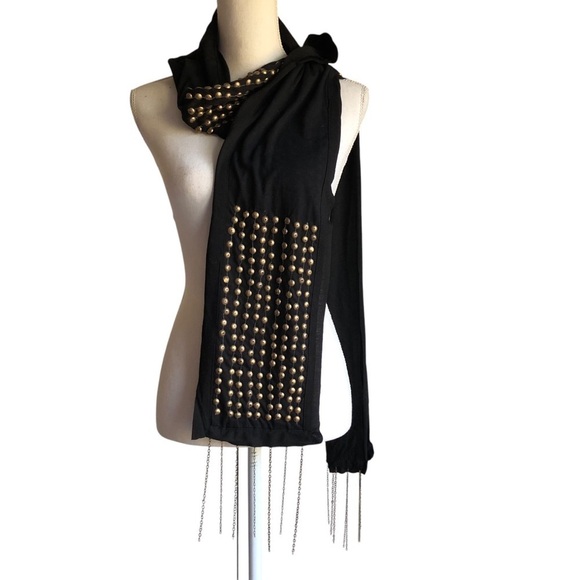 Raj Accessories - Raj NWT Scarf Studded Chain Fringe Rayon Black